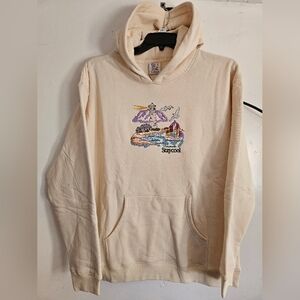 Stay Cool Multicolor Embroidery Men's Pullover Hoodie Size L In Tan/Cream/Multi